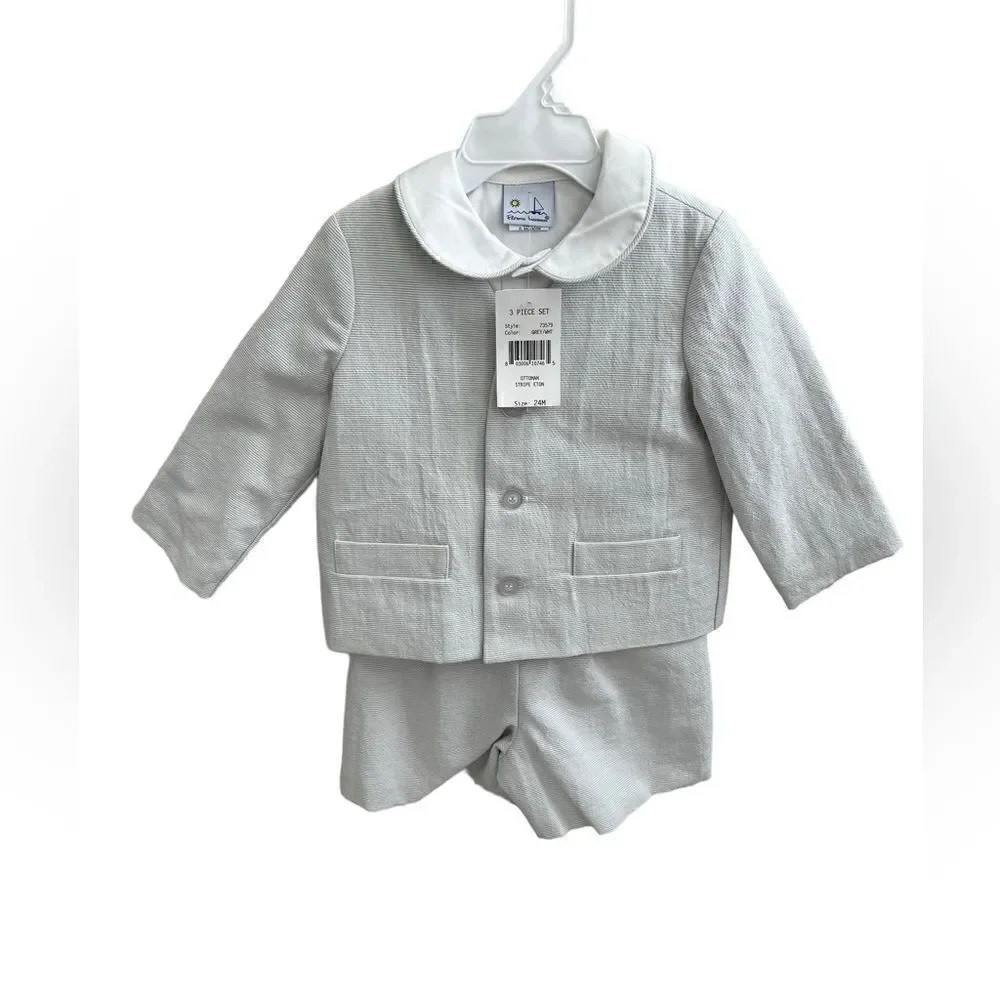 Florence Eiseman 3-piece ottoman stripe grey white suit, 24 months, NWT
